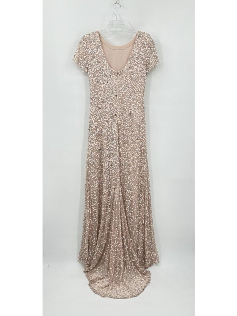 ADRIANNA PAPELL dress gown blush pink sequins 10 formal old Hollywood glamour - Picture 6 of 11